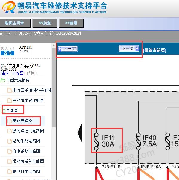 2020年传祺GS8室内保险丝盒F11 电路图