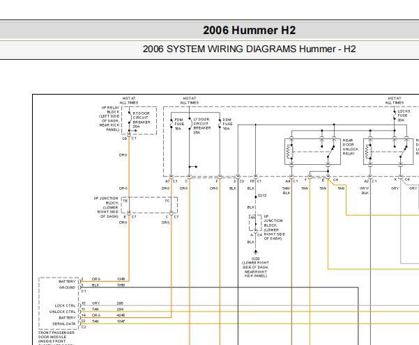 2006年悍马H2车窗和门锁电路图