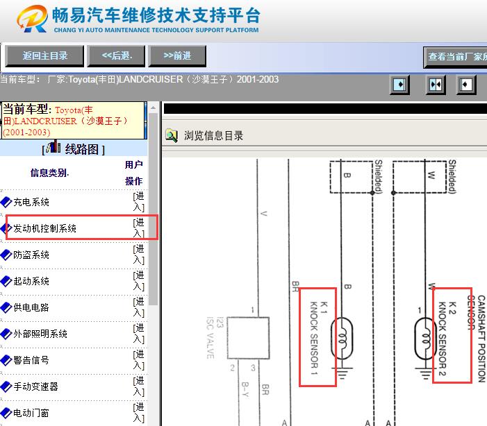 2001-2003年丰田酷路泽发动机爆震传感器电路图