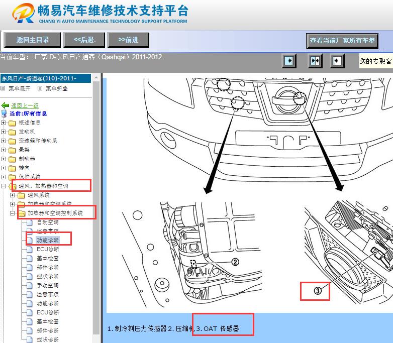 2011-2012年日产逍客空调车外温度传感器位置