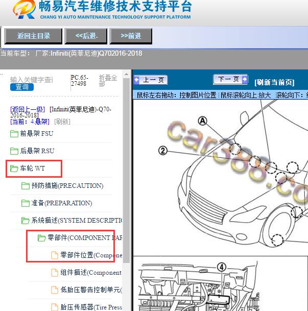 2016-2018年Infiniti(英菲尼迪)-Q70胎压模块位置