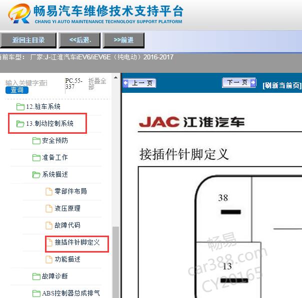 2017年江淮IEV6刹车系统针脚