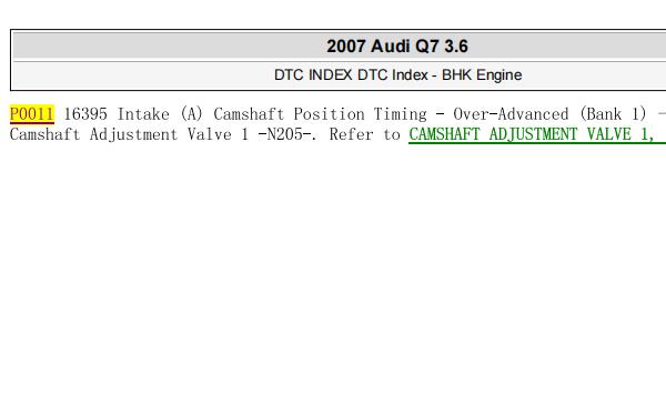 2007年奥迪Q7 P0011和P0014故障码清除资料