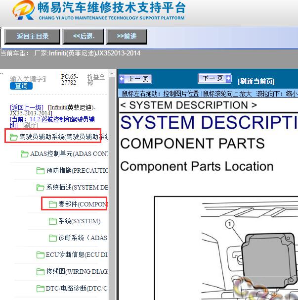 2013-2014年Infiniti(英菲尼迪)-JX35驾驶辅助系统DAS模块安装位置