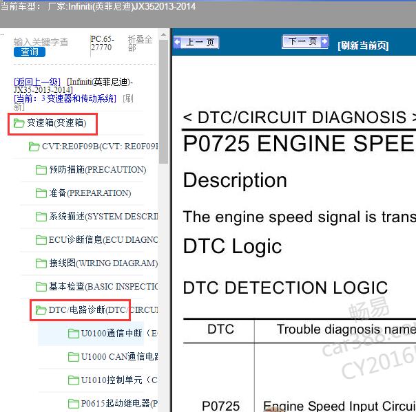 2013-2014年Infiniti(英菲尼迪)-JX35故障码P0725维修手册