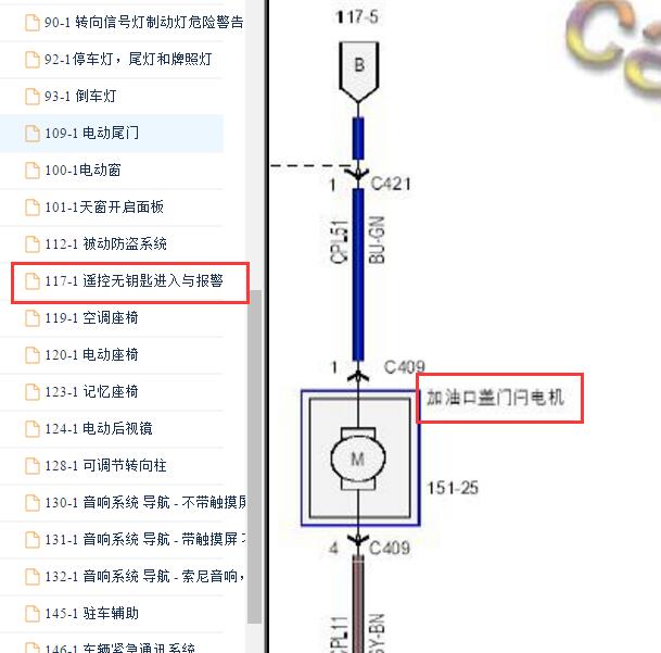2015-2016年福特锐界油箱盖电路图