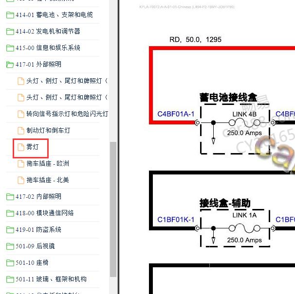 2019-2020年路虎揽胜运动版雾灯电路图