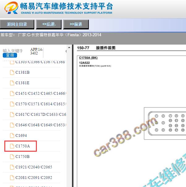2013-2014年福特嘉年华变速箱针脚
