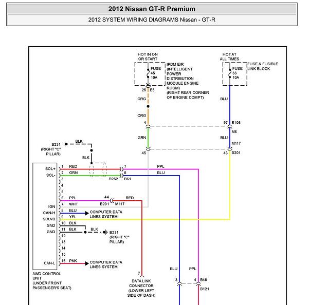 2012年日产GT-R倒车影像与后备箱电路图