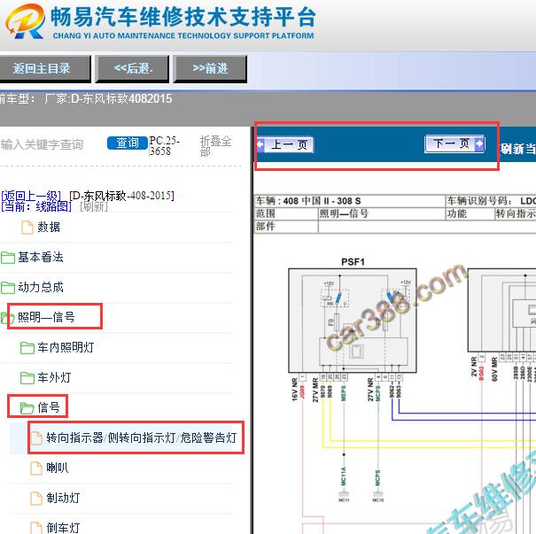 2015年标致408转向灯电路图