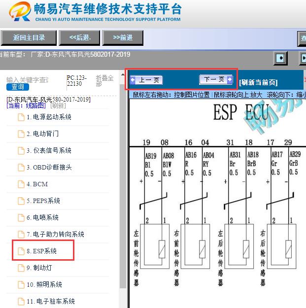 2017-2019年东风风光580 ESP制动系统电路图