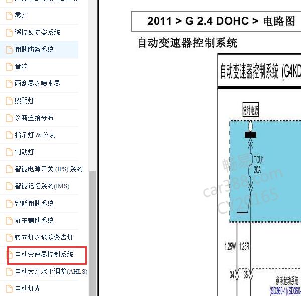 2011-2012年现代索纳塔变速箱电路图