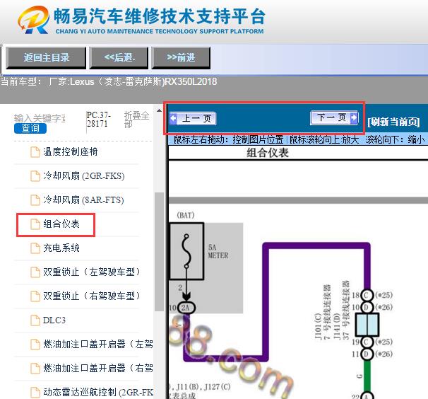  2018年雷克萨斯RX350L  仪表电路图