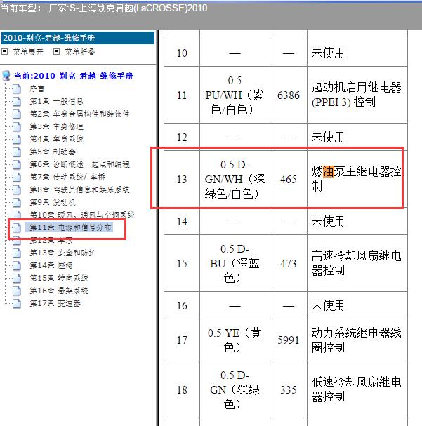 2010 年别克君越 油泵继电器位置