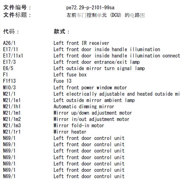 2004年S350左前车门电路图
