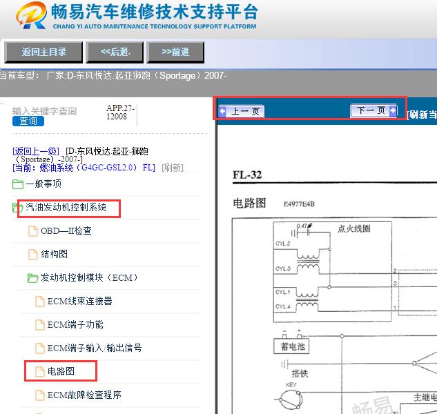 2007年起亚狮跑发动机电路图