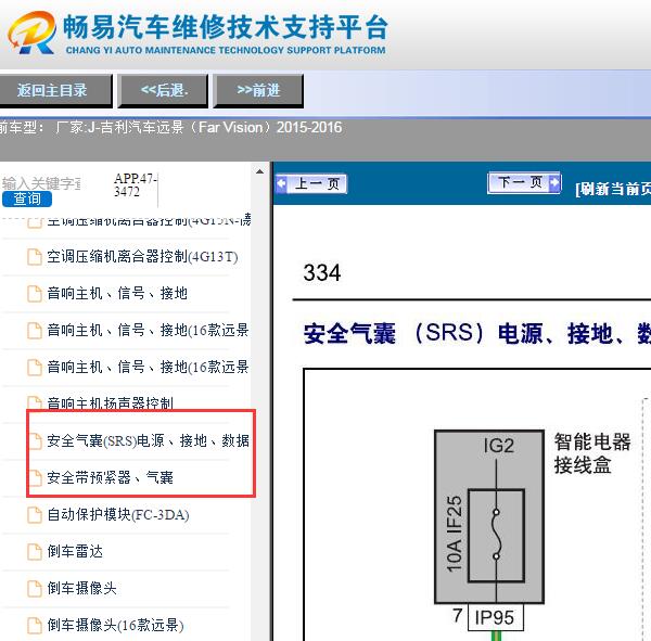 2016年吉利远景气囊电路图