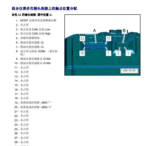 2014年奥迪A7仪表端子图