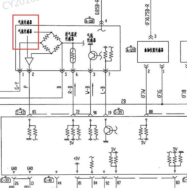 1996-2005年猎豹 6G72发动机气流传感器电路图