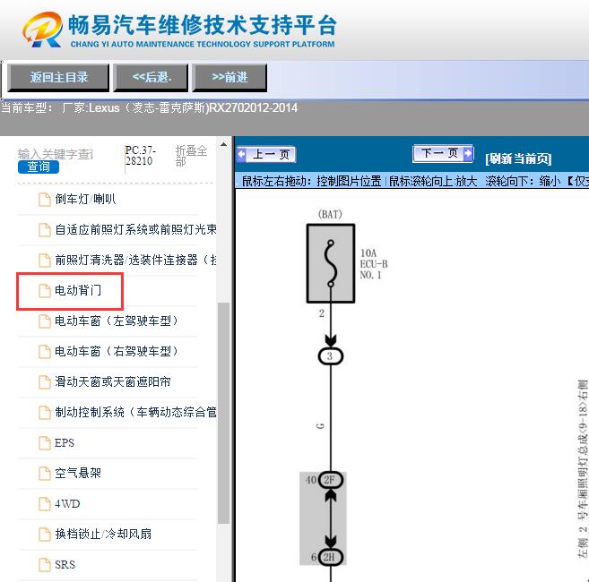 2012-2014年雷克萨斯RX270  尾门电路图