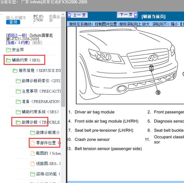 2006-2009年Infiniti(英菲尼迪)-FX35前碰撞传感器位置图
