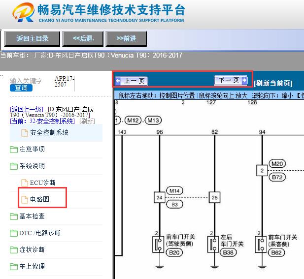 2016-2017年东风日产启辰T90门锁电路图