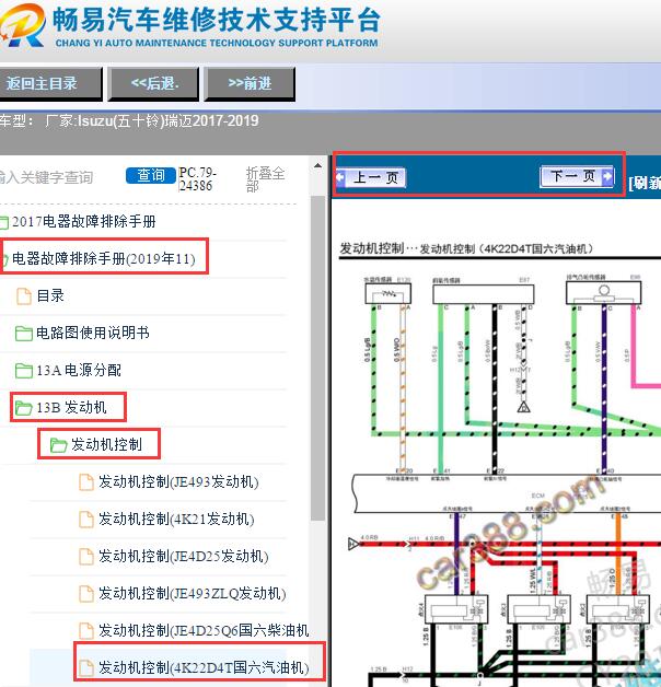 2017-2019年五十铃瑞迈的发动机电路图