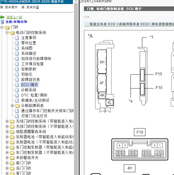 2019-2020年丰田汉兰达车身针脚 手册.