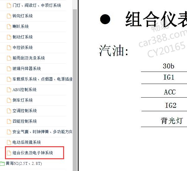 2018年黄海N2仪表电路图