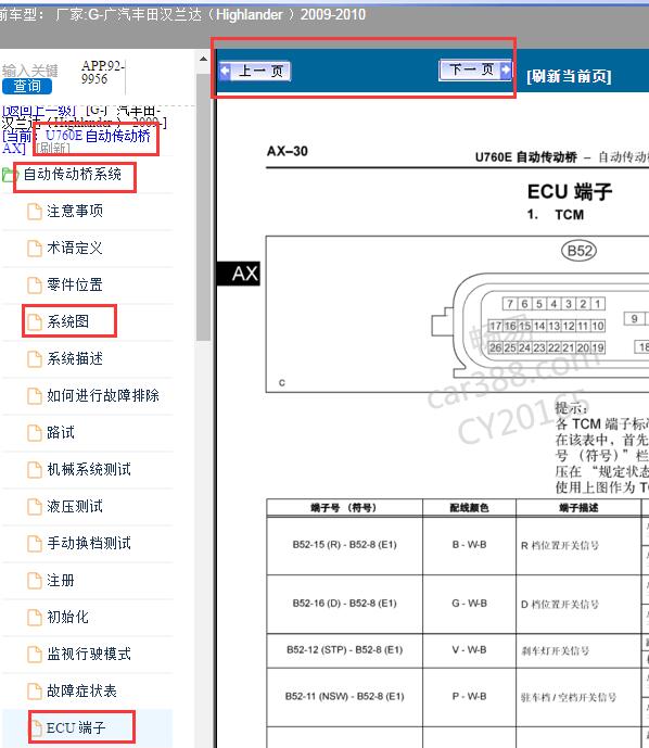 2009年丰田汉兰达u760e变速箱电脑针脚图