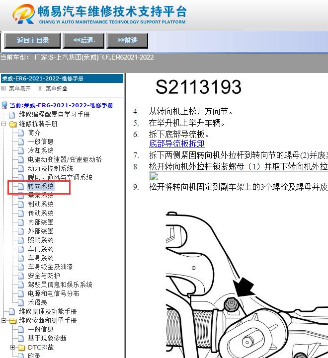 2021-2022年上汽荣威飞凡ER6  转向机拆装资料