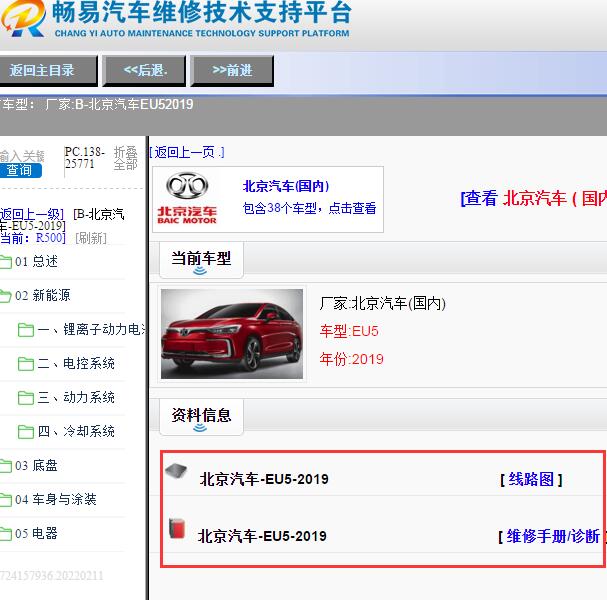 2019年北汽EU5全车电路图和维修手册