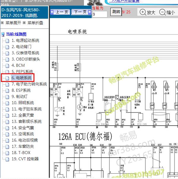 2017-2019年东风风光580 发动机电路图