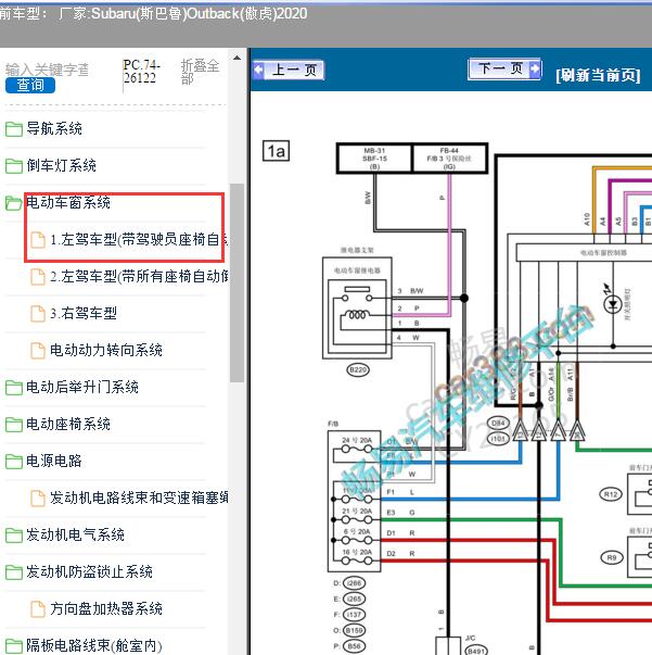 2020年斯巴鲁傲虎车窗电路图