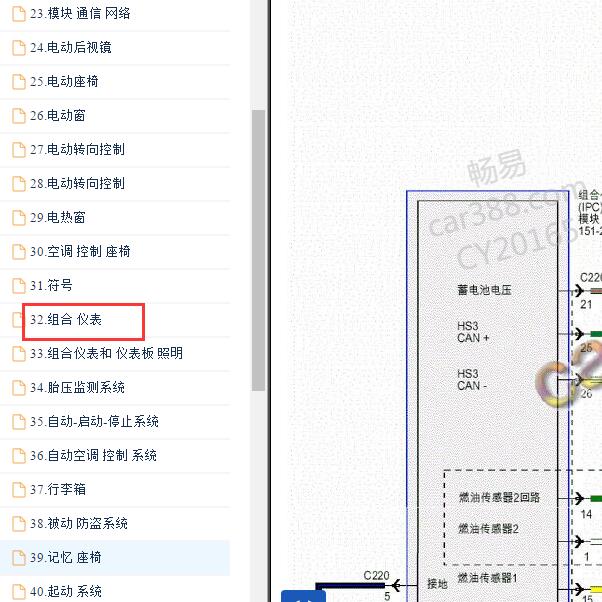 2016-2017年丰田蒙迪欧仪表电路图