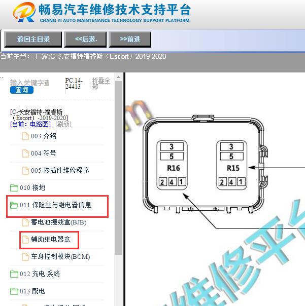 2020年福特福睿斯辅助继电器盒位置