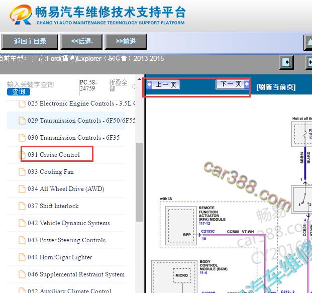 2013-2015年福特探险者巡航控制系统电路图