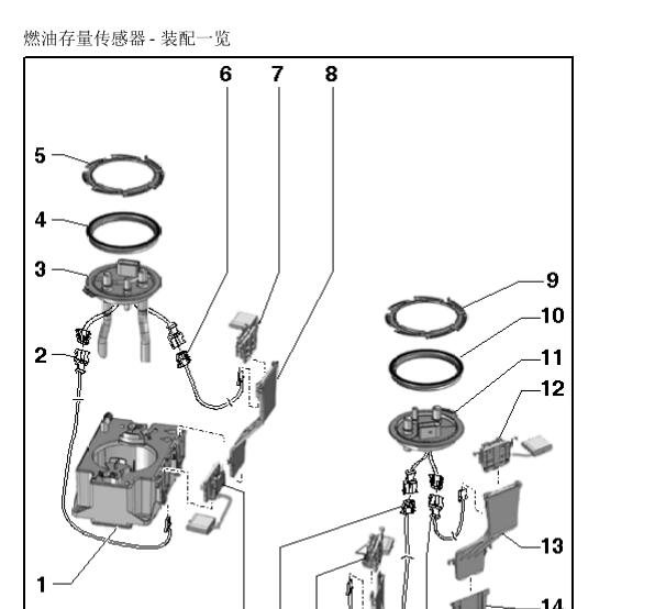 2012年奥迪R8发动机燃油油位传感器位置资料