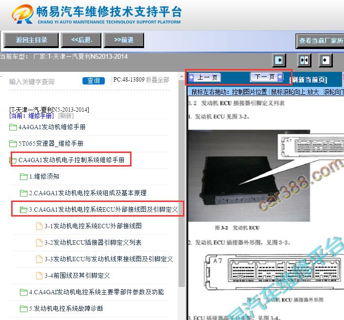 2013-2014年一汽夏利N5 CA4GA1发动机针脚资料