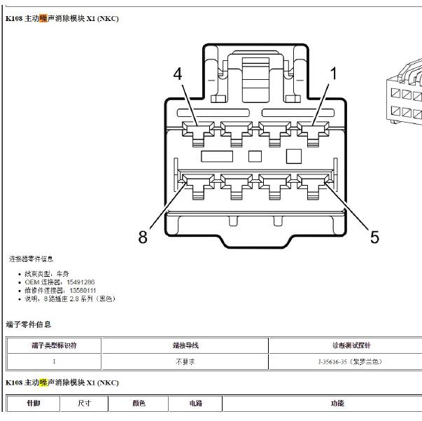 2020年雪佛兰迈锐宝主动降噪模块针脚