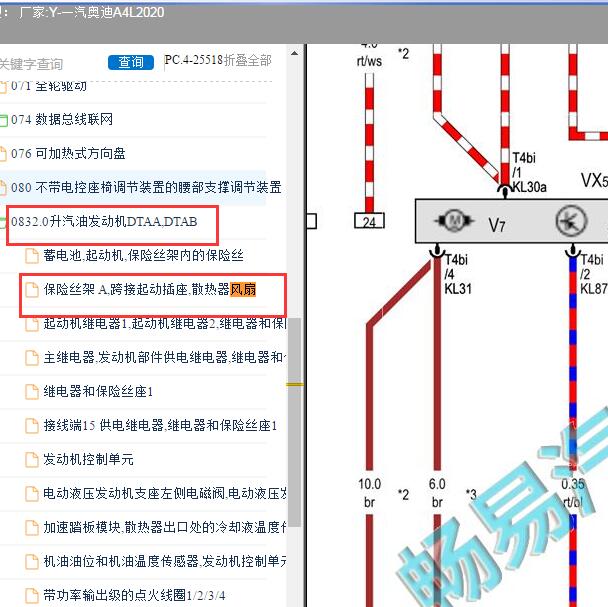2020年奥迪A4 DTA发动机 风扇电路图.