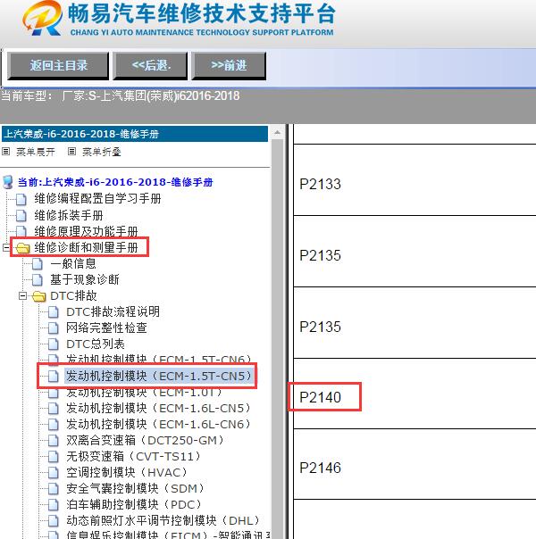 2016-2018上汽集团(荣威)-i6故障码P2140维修手册