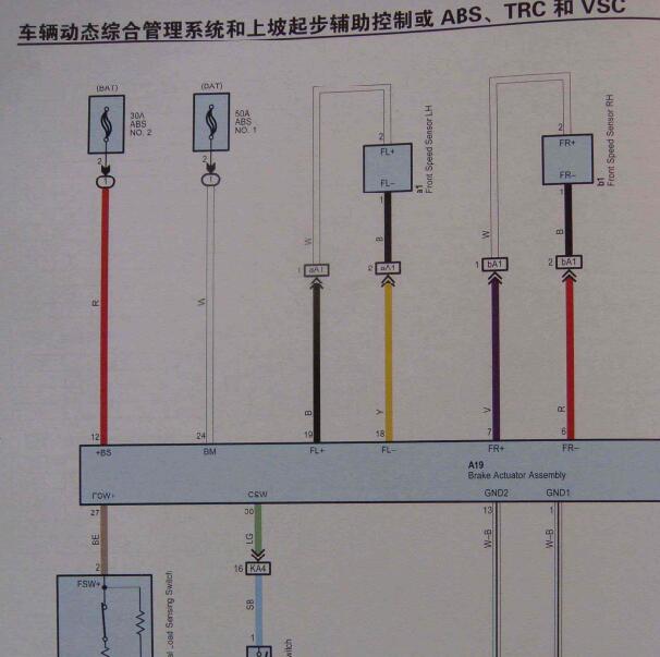 2011年丰田锐志ABS及车速传感器电路图