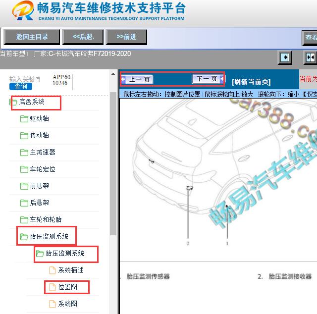 2019-2020年长城哈弗F7胎压监测系统部件位置