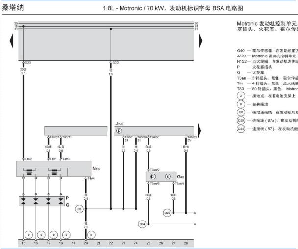 2012年大众桑塔纳 BSA发动机电路图