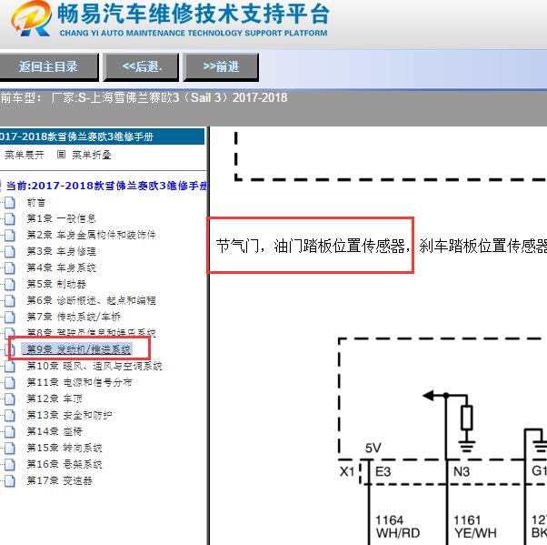2017-2018年雪佛兰赛欧3节气门和油门踏板线路