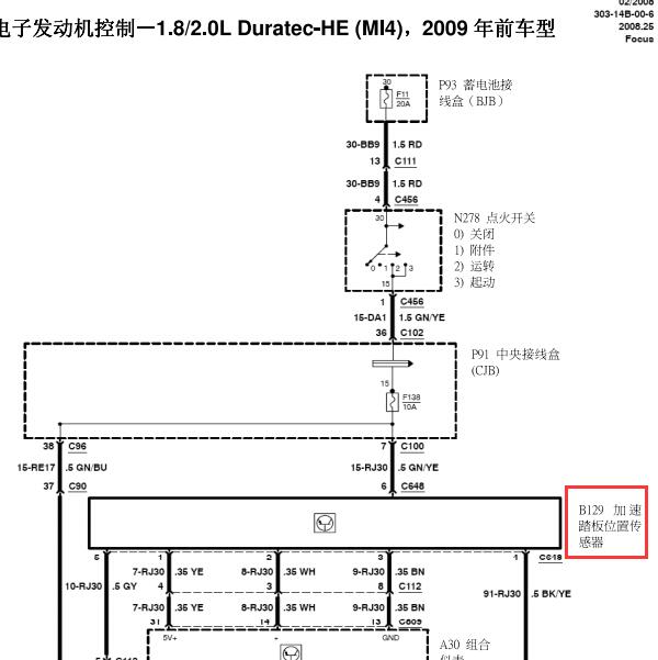2008年福特福克斯油门踏板电路图