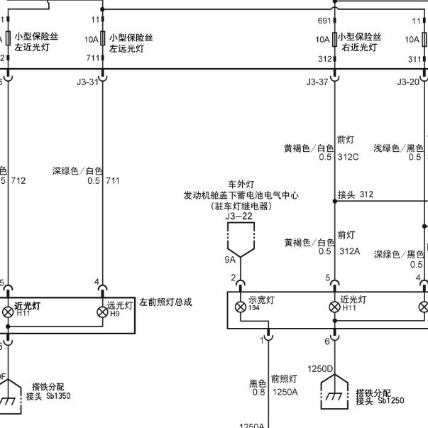 2005年别克GL8远光灯电路图