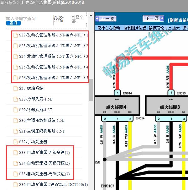 2018-2019年上汽集团(荣威)-i5发动机及变速箱电路图