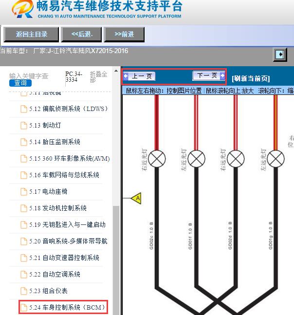 2015-2016年江铃陆风X7近光灯和远光灯电路图